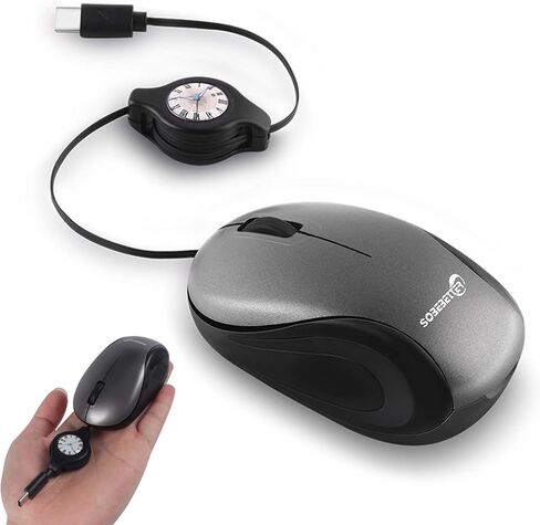 Wired Mouse Type-C Retractable Travel Portable Silent Mini Wired Optical Mouse Plug and Play with 3 Buttons for Laptop MacBook Tablet Smartphone Boy Girl Woman Teacher Gift（Grey） in Kuwait