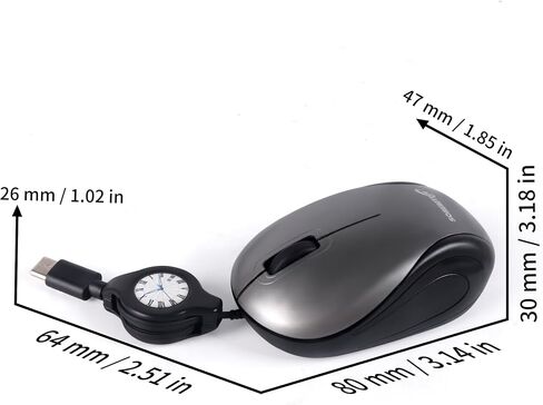 Wired Mouse Type-C Retractable Travel Portable Silent Mini Wired Optical Mouse Plug and Play with 3 Buttons for Laptop MacBook Tablet Smartphone Boy Girl Woman Teacher Gift（Grey） in Kuwait