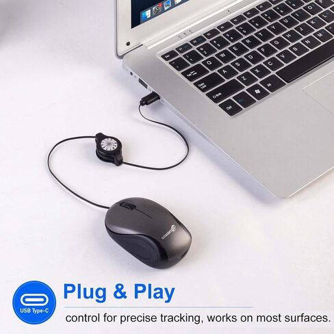 Wired Mouse Type-C Retractable Travel Portable Silent Mini Wired Optical Mouse Plug and Play with 3 Buttons for Laptop MacBook Tablet Smartphone Boy Girl Woman Teacher Gift（Grey） in Kuwait