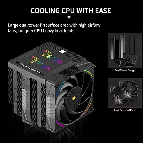 Thermalright Phantom Spirit 120 برودة وحدة المعالجة المركزية الرقمية للثلوج ، مراوح PWM مزدوجة ، 7 أنابيب حرارة تبريد وحدة المعالجة المركزية ، غطاء شاشة رقمية أعلى ، ل LGA1700/1851/1150/1151/1200/10/2011 ، AM4/AM5 ، COWNTONK COARNINC in Kuwait