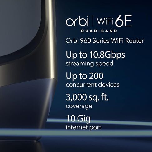 NETGEAR Orbi Quad-Band WiFi 6E Router (RBRE960), 10Gbps Speed, Coverage up to 3,000 sq. ft, 200 Devices, 10 Gig Internet Port, Expandable to Create A Mesh System, AXE11000 802.11ax (Renewed) in Saudi Arabia