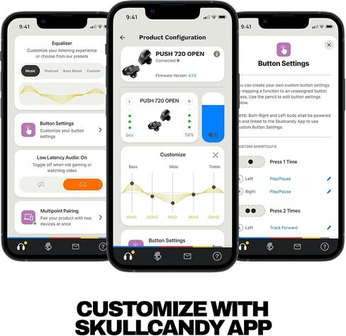 Skullcandy Push 720 Open Wireless Open Open Bluetooth أذن ، سماعات الرأس ، مقاومة للماء ، تصميم مقطع خفيف ، بطارية 30 ساعة ، حقيبة شحن لاسلكية ، ميكروفون لـ iPhone Android - Black True in Kuwait