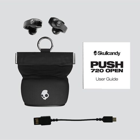 Skullcandy Push 720 Open Wireless Open Open Bluetooth أذن ، سماعات الرأس ، مقاومة للماء ، تصميم مقطع خفيف ، بطارية 30 ساعة ، حقيبة شحن لاسلكية ، ميكروفون لـ iPhone Android - Black True in Kuwait