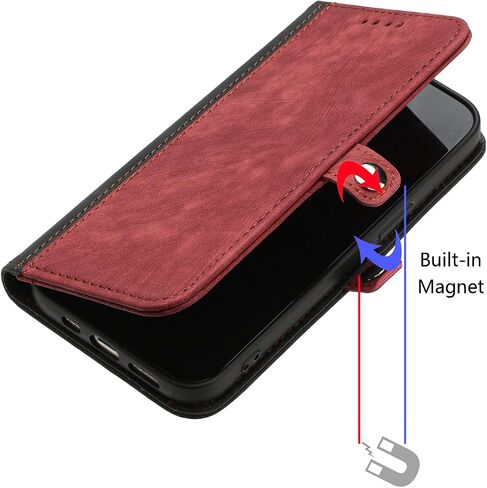 6.1 بوصة متوافقة مع علبة محفظة Case Iphone مع حامل البطاقة والقلم الأحمر ، وحالة الهاتف المقاومة للصدمات مع كيكستاند ، وحالات الهاتف الجانبية الثنائية في الجانبية لأجهزة iPhone 14 Red [9000] in Saudi Arabia