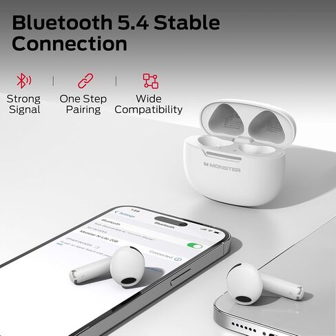 Monster N-Lite 208 سماعات الأذن اللاسلكية ، سماعات الأذن من Bluetooth ، تحكم اللمس ، سماعات الرأس Bluetooth Wireless مع وقت اللعب 30 ساعة ، شحن سريع ، مكالمة واضحة ، ملاءمة مريحة للتشغيل ، أبيض in Kuwait