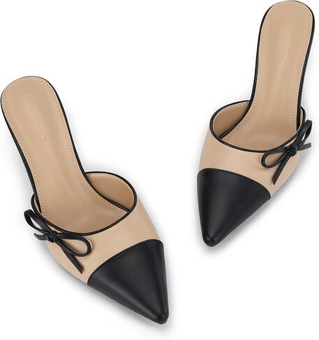 Coutgo Womens Kitten Heels Bow Tie Mules Two Tone Closed Pointed Toe Slip On Backless Wedding Dress Shoes Pumps in Saudi Arabia