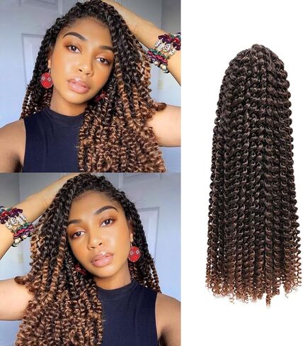 6 عبوات من شعر باشن تويست بطول 45.72 سم بلون متدرج أرجواني مموج من شعر كروشيه صناعي، شعر كروشيه ملتوي طويل بوهيمي لوكس (T1B/أرجواني # 18 بوصة 6 حزم) in Kuwait