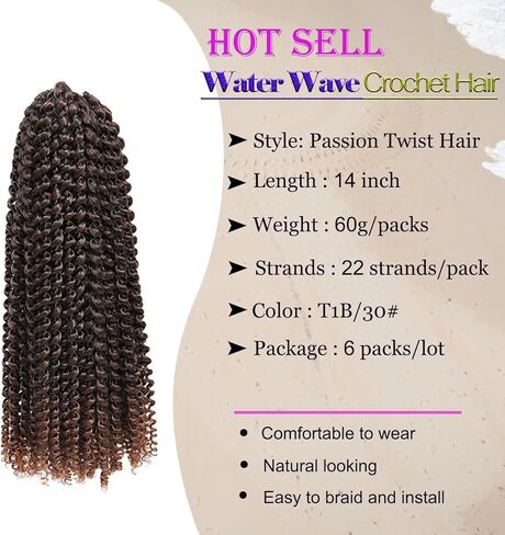 6 عبوات من شعر باشن تويست بطول 45.72 سم بلون متدرج أرجواني مموج من شعر كروشيه صناعي، شعر كروشيه ملتوي طويل بوهيمي لوكس (T1B/أرجواني # 18 بوصة 6 حزم) in Kuwait