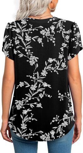 Anyhold Women's Summer Dressy Chiffon Blouse Notch V Neck Petal Sleeve Tops Loose Casual Cute Shirts for Work in Kuwait