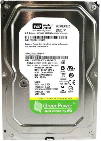 Western Digital WD5000AUDX AV-GP GREEN 500GB 32MB CACHE SATA 6.0GB/S 3.5 محرك أقراص صلبة داخلي (محرك عاري) (متجدد) in Kuwait