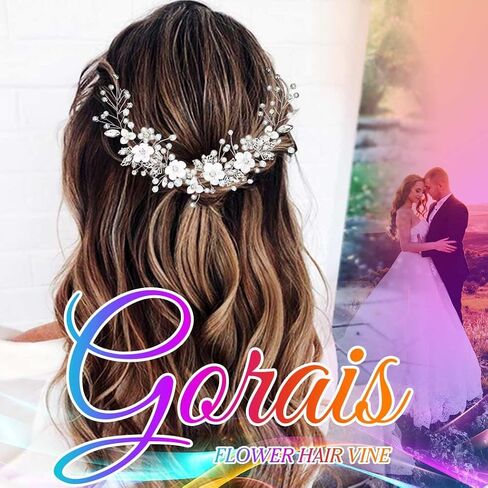 GORAIS زهرة العروس الزفاف الشعر الكرمة ورقة الزفاف خوذة اللؤلؤ إكسسوارات الشعر للنساء والفتيات in Kuwait