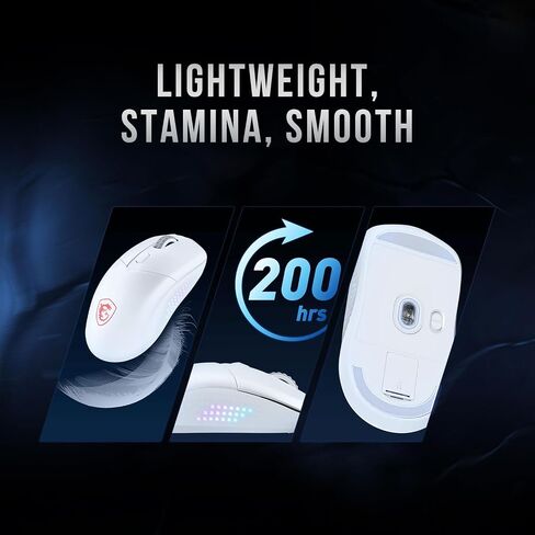 MSI Versa 300 Elite Wireless White Gaming Mouse - 26000 DPI Optical Sensor, 1000 Hz Polling Rate, Symmetrical, 60M+ Click OMRON Switches, 6 Buttons, 200-Hour Battery, 1ms Latency, RGB, 65g in Saudi Arabia