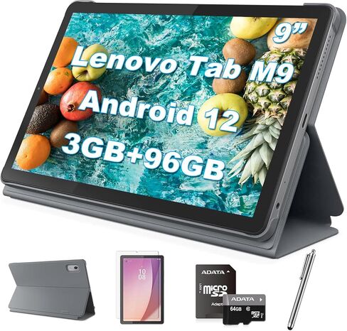 Lenovo Tab M9 Android 12 Tablet ، عرض IPS 9 "HD ، ذاكرة الوصول العشوائي 3GB ، 96 جيجابايت (تخزين 32 جيجابايت+64 جيجا بايت MSD CARD) ، OCTA-Core MTK HELIO G80 ، WI-FI ، Bluetooth ، 720p HD Camera ، Dolby Atmos ، W/folio case+film+ in Kuwait