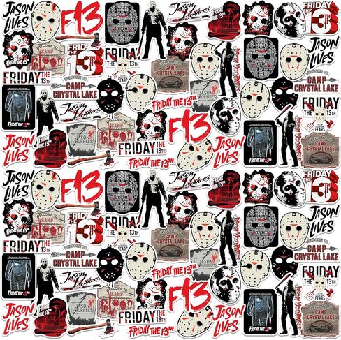 Friday The 13th 50ct Vinyl Large Deluxe Stickers Variety Pack - Laptop, Water Bottle, Scrapbooking, Tablet, Skateboard, Indoor/Outdoor in Saudi Arabia