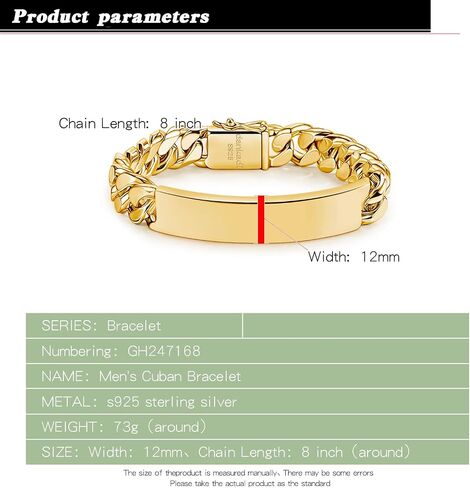 Men 925 Sterling Silver Solid Miami Cuban Link Chain Bracelet 12MM Rectangular Card Bangles 7 "7.5" 8 "8.5" 9 "9.5" 10" Thick Big Curb Cuban Chain Jewelry Gift in Saudi Arabia