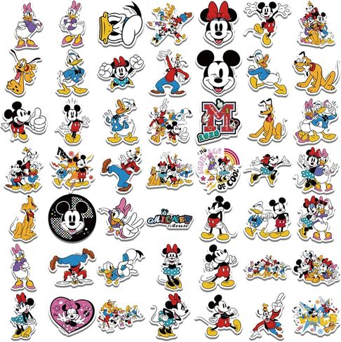 50pcs Mickey Mouse & Friends ، ملصقات مقاومة للماء لزجاجة ماء كوب محمول للدراجة ، مربع الأمتعة فينيل ، تصحيحات ، تصحيحات ، in Kuwait