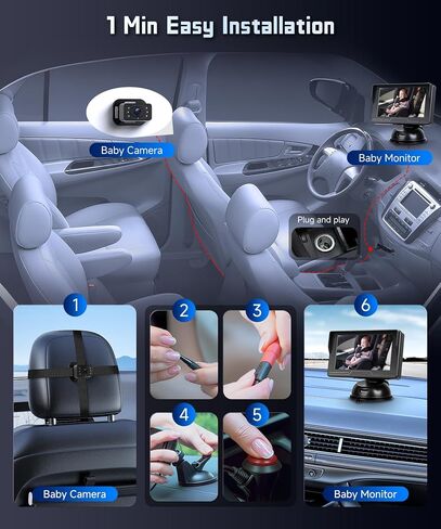 Rear Seat Baby Car Camera for Backseat HD-Rear-Facing Car Baby Monitor with Night Vision, Adjustable View Angle, Easy Setup,360°Rotatable car Camera, Safety for Kids with 4.3 inch IPS car Baby Monitor in Saudi Arabia