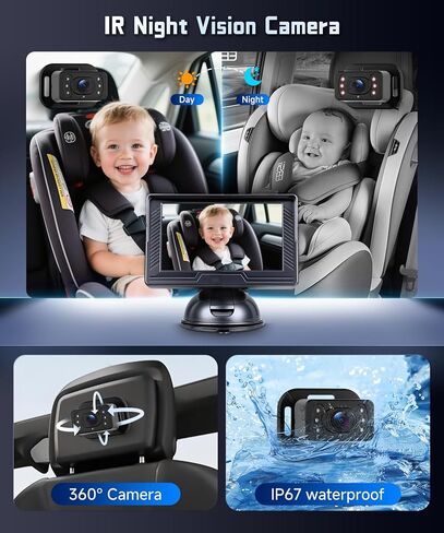 Rear Seat Baby Car Camera for Backseat HD-Rear-Facing Car Baby Monitor with Night Vision, Adjustable View Angle, Easy Setup,360°Rotatable car Camera, Safety for Kids with 4.3 inch IPS car Baby Monitor in Saudi Arabia
