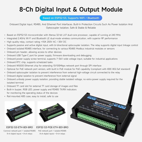 وحدة ترحيل WiFi الصناعية ذات 8 قنوات esp32-s3 ، على متن واجهة RS485 معزولة ، معالج ثنائي النواة XTensa 32 بت المدمج ، حتى 240 ميجا هرتز ، مع دوائر حماية العزل المتعددة in Saudi Arabia
