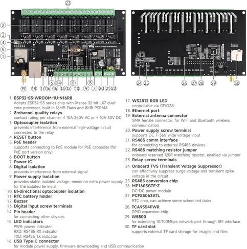 وحدة ترحيل WiFi الصناعية ذات 8 قنوات esp32-s3 ، على متن واجهة RS485 معزولة ، معالج ثنائي النواة XTensa 32 بت المدمج ، حتى 240 ميجا هرتز ، مع دوائر حماية العزل المتعددة in Saudi Arabia