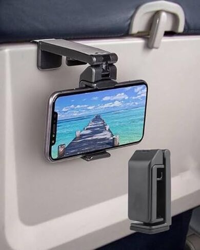 حامل هاتف Universal Airplane - 360 درجة مئوية عبر هاتف السفر القابل للتدوير للمكتب والسيارة والأمتعة والصالة الرياضية ، متوافقة مع iPhone ، لـ Samsung ، Black in Kuwait