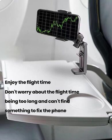 حامل هاتف Universal Airplane - 360 درجة مئوية عبر هاتف السفر القابل للتدوير للمكتب والسيارة والأمتعة والصالة الرياضية ، متوافقة مع iPhone ، لـ Samsung ، Black in Kuwait