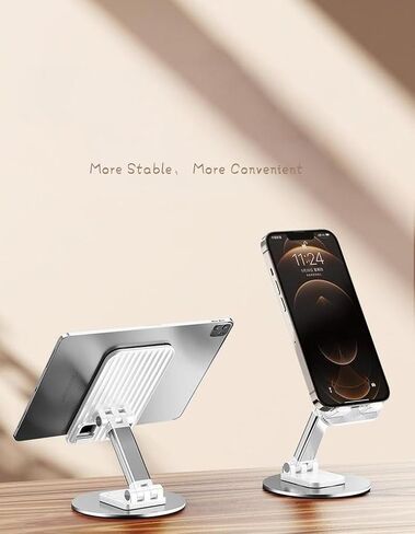 Adjustable Phone Stand Holder‌ - Foldable & Sturdy Desk Stand with Non-Slip Silicone Pad for All Smartphones - White in Saudi Arabia