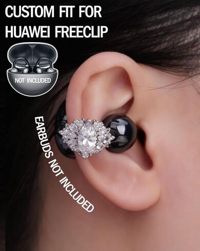 Diamond Protective Cover for Huawei FreeClip Wireless Earbuds, Made with Cubic Zirconia Stones, Easy to Remove, Includes Carrying Box(White) in Kuwait