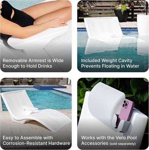 Step2 Vero Pool Lounger – White – Pool Lounge Chair – Sleek, Durable Outdoor Chaise Lounger – Use In Pool Tanning Ledge, Sun Shelf, Baja Shelf or Outside on the Pool Deck in Saudi Arabia