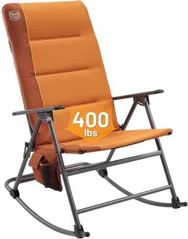 TIMBER RIDGE Oversized Folding Rocking Camping Chair, Padded Outdoor Rocker with High Back, Portable Outdoor Chair for Patio, Garden, Lawn, Supports up to 300 lbs, Grey in Kuwait