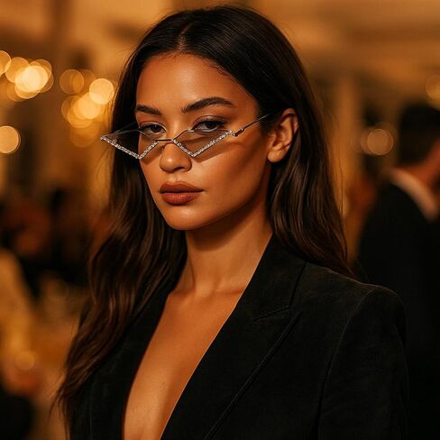 Vintage 90s Rimless Rhinestone Sunglasses Fashion Rhombus Crystal diamond Y2K Candy Color Cat Eye Party Glasses in Saudi Arabia