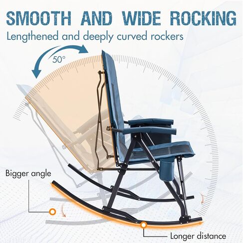 PORTAL Oversized Folding Rocking Camping Chair Portable Outdoor Rocker with High Back Hard Armrests Carry Bag, Supports 400 lbs, Mesh Back, Black in Saudi Arabia