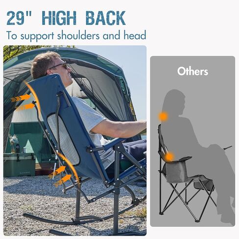 PORTAL Oversized Folding Rocking Camping Chair Portable Outdoor Rocker with High Back Hard Armrests Carry Bag, Supports 400 lbs, Mesh Back, Black in Saudi Arabia