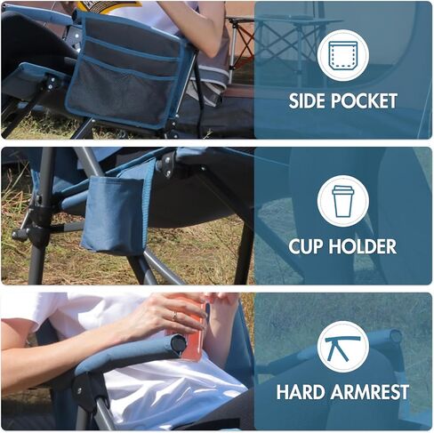 PORTAL Oversized Folding Rocking Camping Chair Portable Outdoor Rocker with High Back Hard Armrests Carry Bag, Supports 400 lbs, Mesh Back, Black in Saudi Arabia