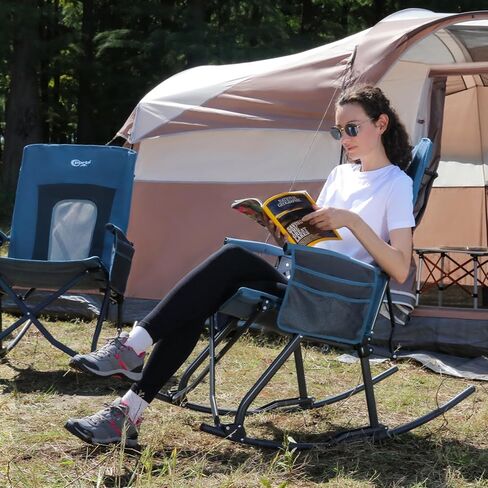 PORTAL Oversized Folding Rocking Camping Chair Portable Outdoor Rocker with High Back Hard Armrests Carry Bag, Supports 400 lbs, Mesh Back, Black in Saudi Arabia