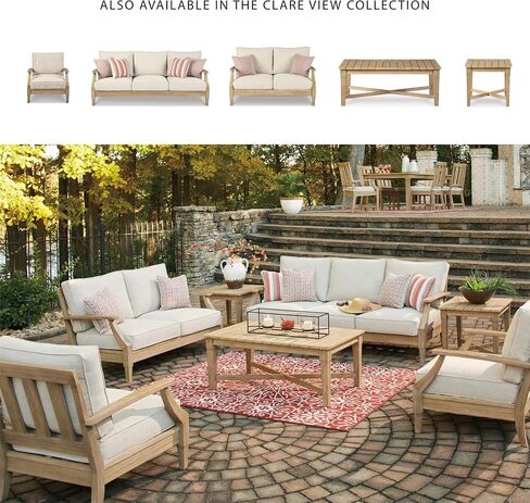 Signature Design by Ashley Clare View Outdoor Eucalyptus Wood Single Cushioned Lounge Chair, Beige in Kuwait