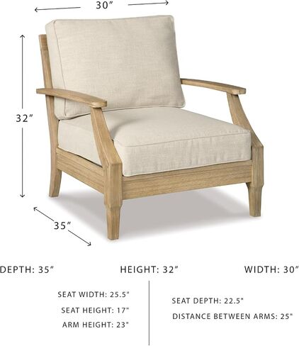 Signature Design by Ashley Clare View Outdoor Eucalyptus Wood Single Cushioned Lounge Chair, Beige in Kuwait