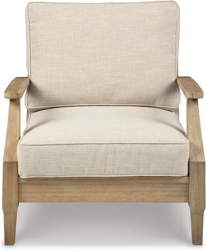 Signature Design by Ashley Clare View Outdoor Eucalyptus Wood Single Cushioned Lounge Chair, Beige in Kuwait