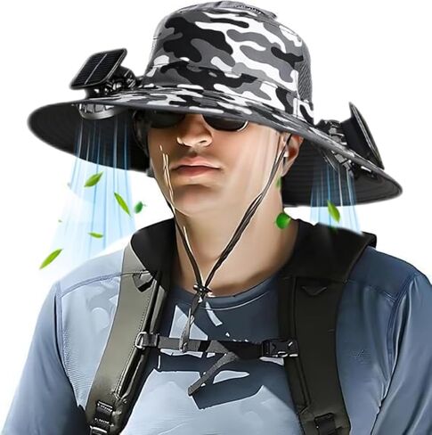hat with Fans Solar Power，Solar Fan Hats for Men，Wide Brim Solar Fan Hat，Removable & USB Charging Fan, Sun Hats for Men Women Outdoor Fishing Camouflage in Saudi Arabia
