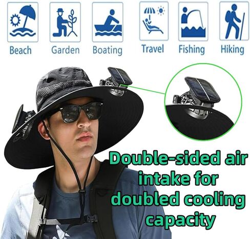 hat with Fans Solar Power，Solar Fan Hats for Men，Wide Brim Solar Fan Hat，Removable & USB Charging Fan, Sun Hats for Men Women Outdoor Fishing Camouflage in Saudi Arabia