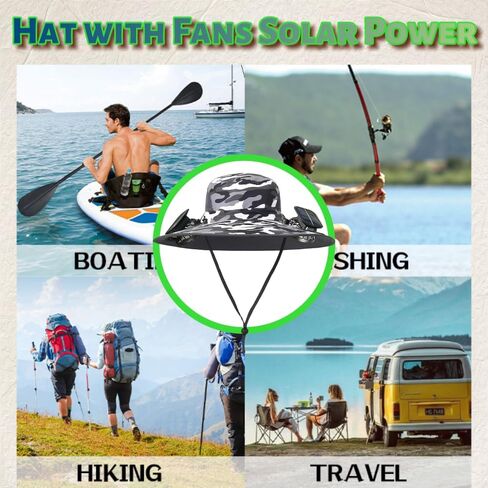 hat with Fans Solar Power，Solar Fan Hats for Men，Wide Brim Solar Fan Hat，Removable & USB Charging Fan, Sun Hats for Men Women Outdoor Fishing Camouflage in Saudi Arabia
