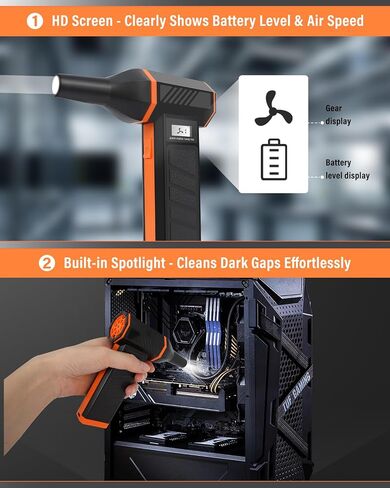Compressed Air Duster-180000RPM Cordless Air Blower with LED Light, 4-Gear Adjustable Mini Jet Dry Blower with 5000mAh Rechargeable Battery for Computer Keyboard, Laptop, Replaces Compressed Air Cans in Saudi Arabia