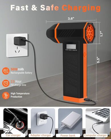 Compressed Air Duster-180000RPM Cordless Air Blower with LED Light, 4-Gear Adjustable Mini Jet Dry Blower with 5000mAh Rechargeable Battery for Computer Keyboard, Laptop, Replaces Compressed Air Cans in Saudi Arabia