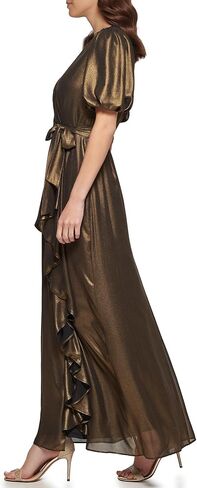 DKNY Women's Foil Chiffon Ruffle Skirt V-Neck Dress in Kuwait