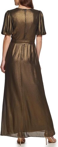 DKNY Women's Foil Chiffon Ruffle Skirt V-Neck Dress in Kuwait
