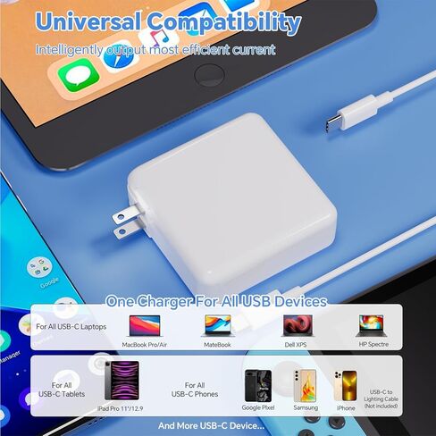 67W USB C Charger ، MAC Book Charger متوافق مع MacBook Pro & MacBook Air مع منفذ USB C و iPad Pro و Samsung Galaxy وجميع الجهاز C من النوع C ، مع 6.6 قدم USBC إلى C Cable in Kuwait