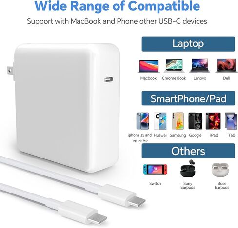 67W USB C Charger ، MAC Book Charger متوافق مع MacBook Pro & MacBook Air مع منفذ USB C و iPad Pro و Samsung Galaxy وجميع الجهاز C من النوع C ، مع 6.6 قدم USBC إلى C Cable in Kuwait