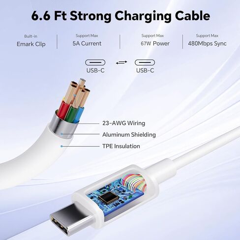 67W USB C Charger ، MAC Book Charger متوافق مع MacBook Pro & MacBook Air مع منفذ USB C و iPad Pro و Samsung Galaxy وجميع الجهاز C من النوع C ، مع 6.6 قدم USBC إلى C Cable in Kuwait