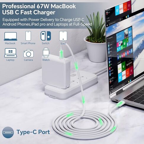 67W USB C Charger ، MAC Book Charger متوافق مع MacBook Pro & MacBook Air مع منفذ USB C و iPad Pro و Samsung Galaxy وجميع الجهاز C من النوع C ، مع 6.6 قدم USBC إلى C Cable in Kuwait