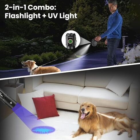 Mini Flashlight & UV Light Combo, Rechargeable EDC Pocket Flashlight with 5 Light Modes, Small Flash Light with Magnetic Base,365nm UV Flashlight, Black Light for Detection. in Kuwait